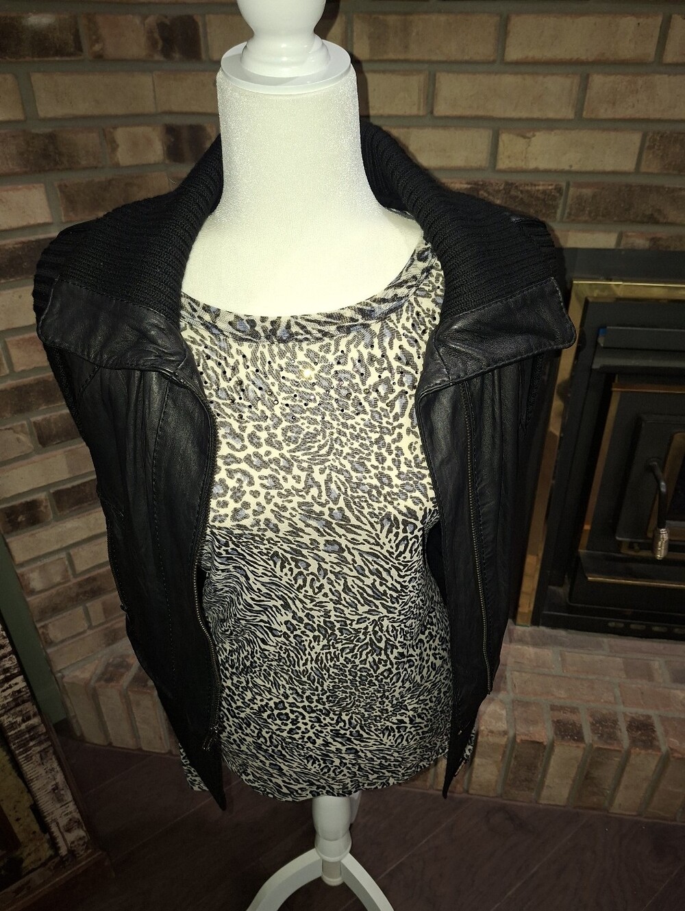 100% Leather Jacket /Shirt Combo BCBGMaxAzria Black Leather and Knit Vest